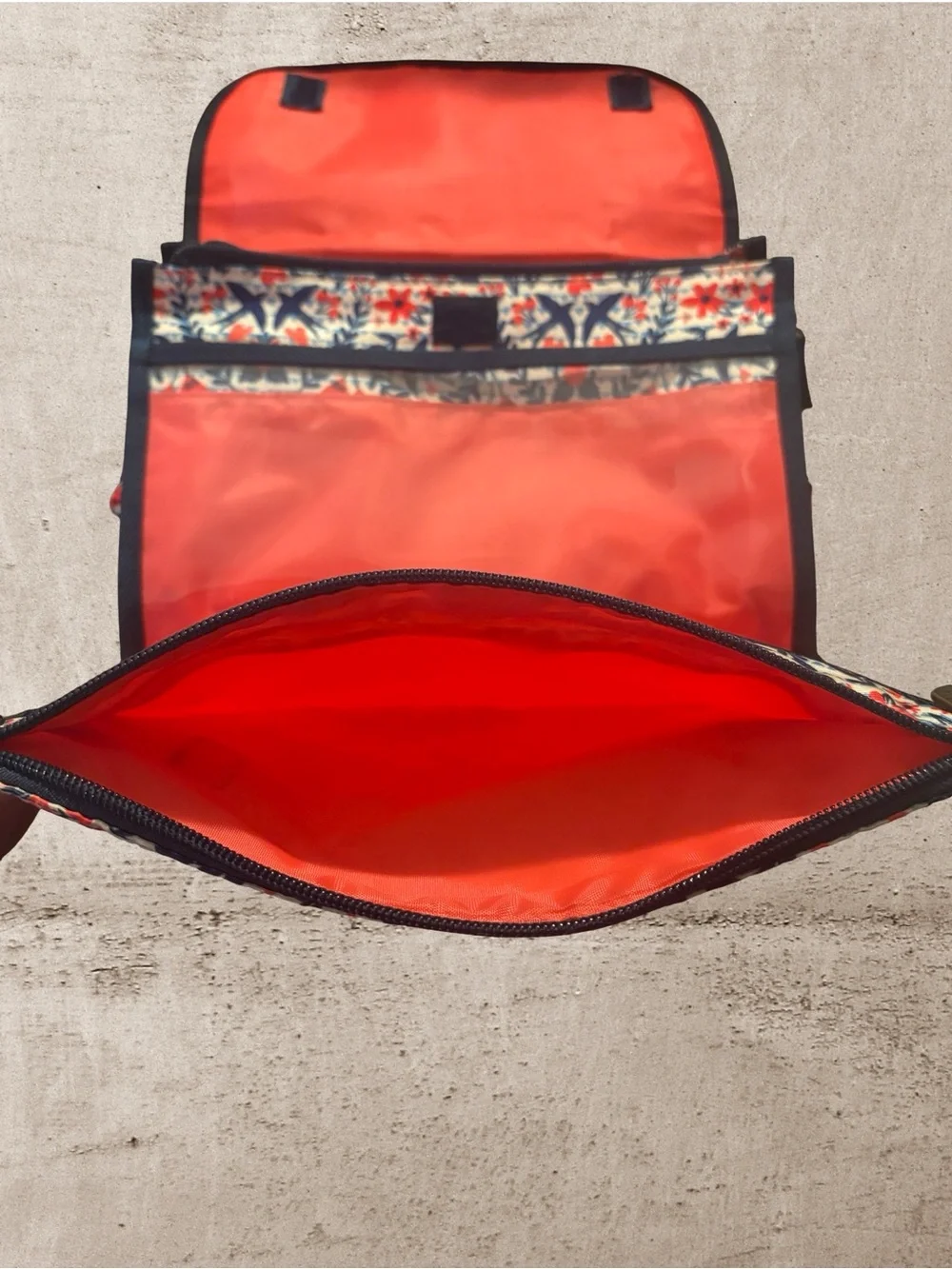 Primrose Hill Floral Foldable Makeup Organizer Bag in Cream, Navy & Coral